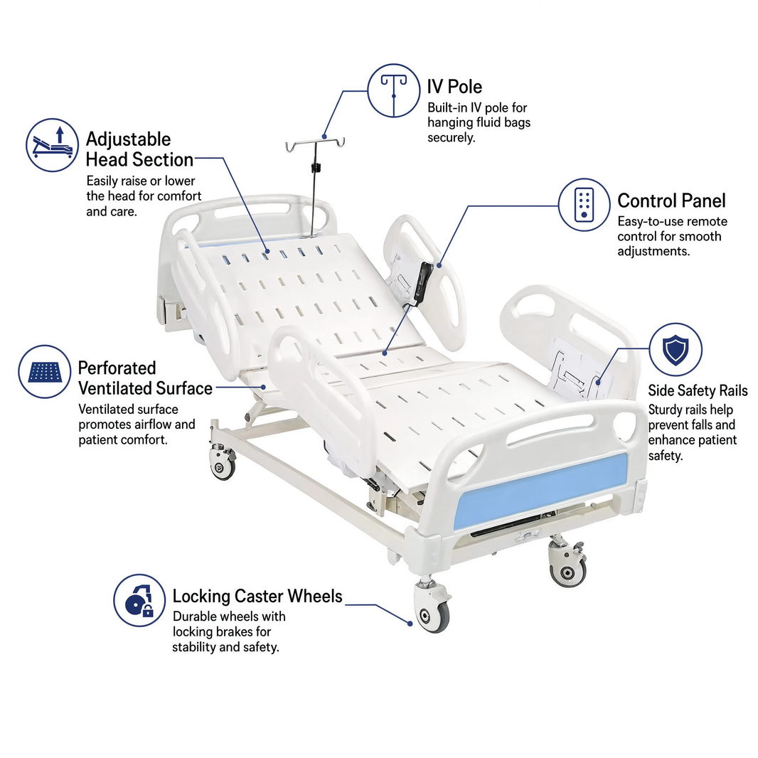 ICU Bed Electric ABS Panel & ABS Railing 5 function